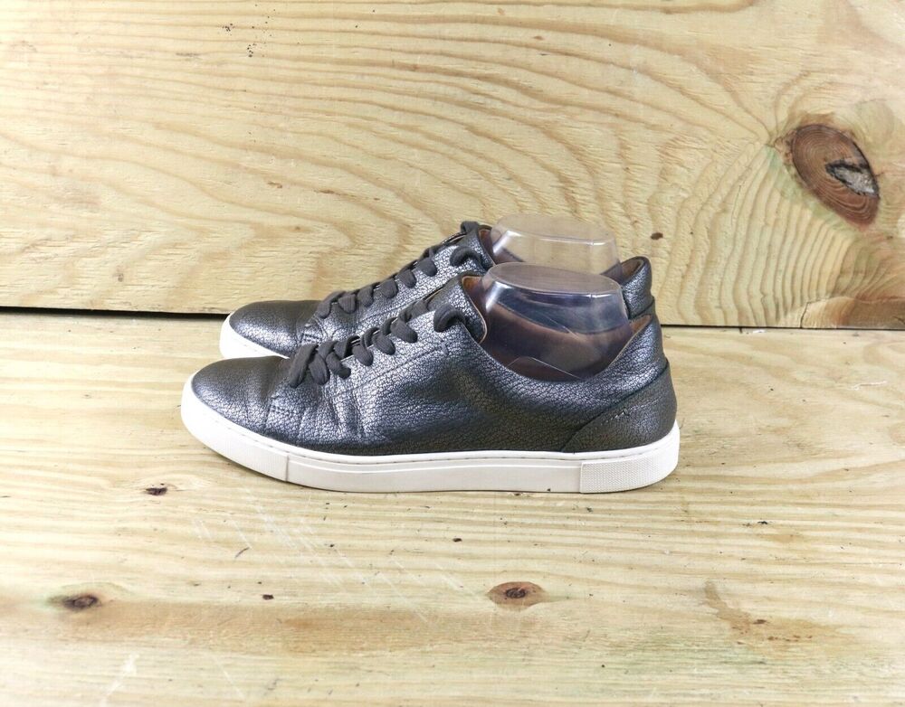 Frye Sneakers Womens 10M Leather Gray Pewter Crackled Metallic Low Top Athletic